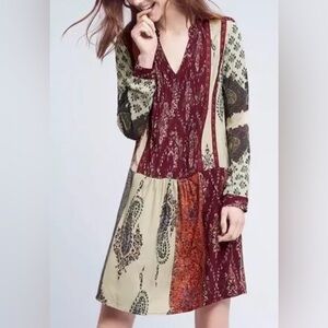 Tiny by Anthropologie Gwen Pattern Patchwork Print Shirtdress - Size XS